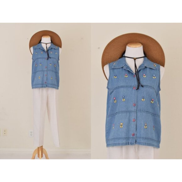 Vintage 80s Blue Sleeveless Shirt | size‎ M - Picture 1 of 10
